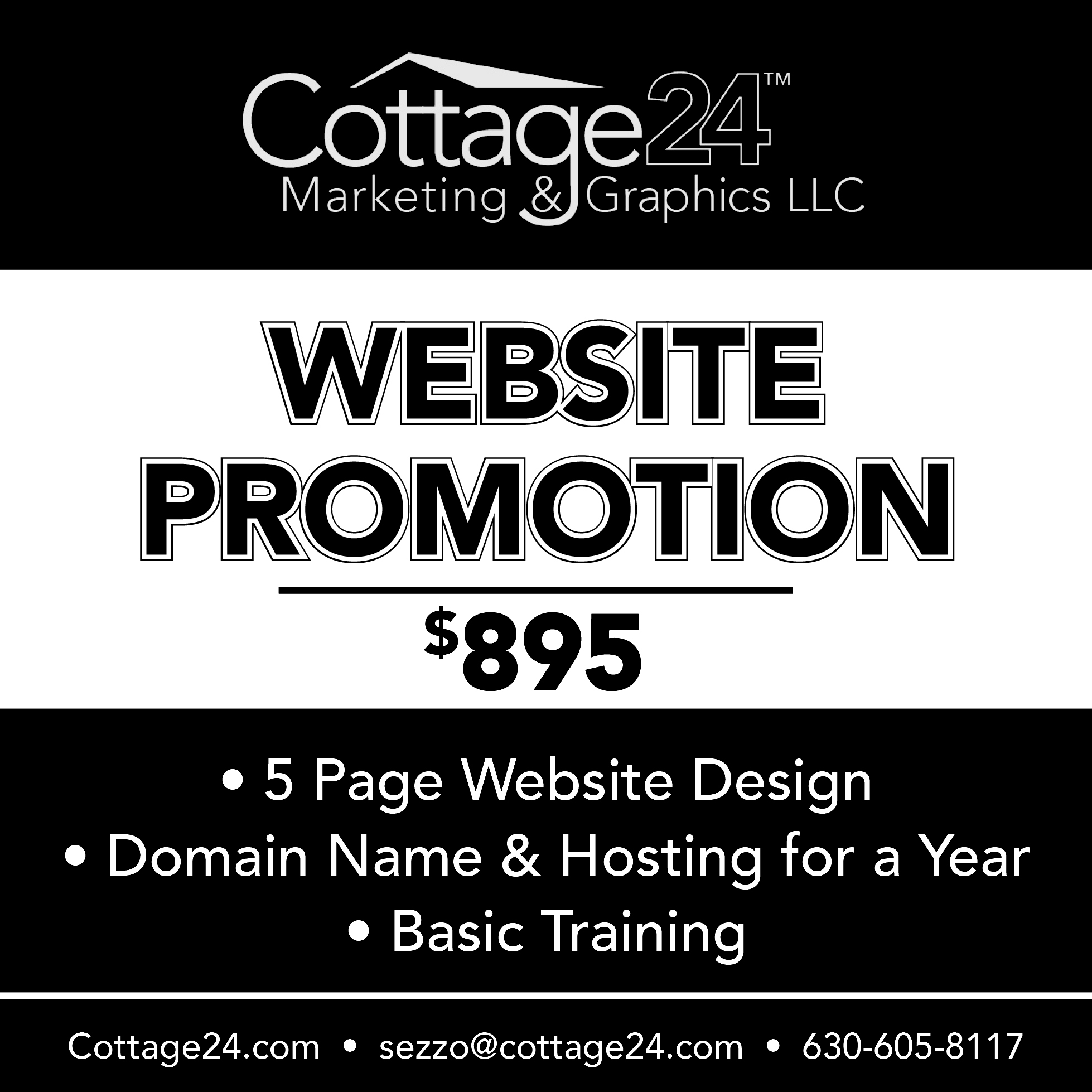 Website Promotion $895 - 5 page design, Domain Name & Hosting for 1 year, Basic Training included. Website Design